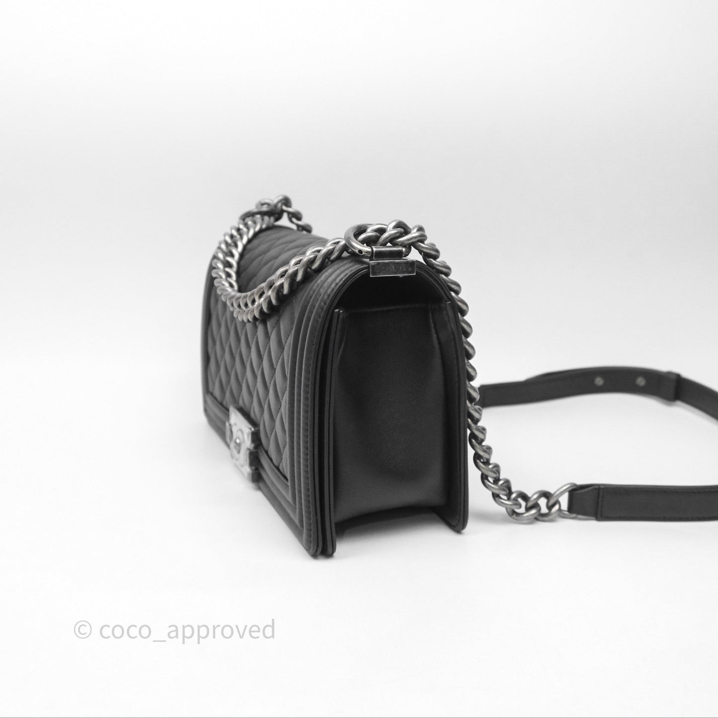 Chanel Quilted Medium Boy Black Lambskin Ruthenium Hardware