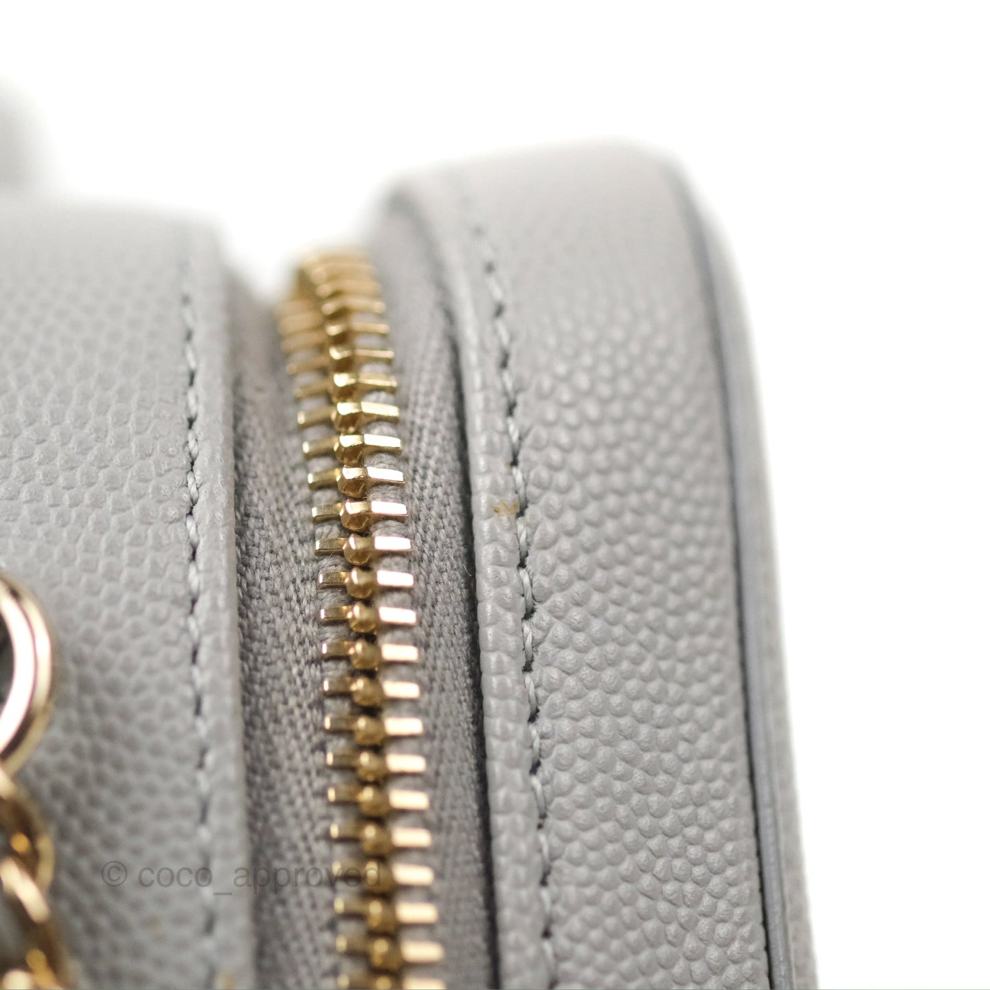 Chanel Quilted Small CC Filigree Vanity Case Grey Caviar Gold Hardware