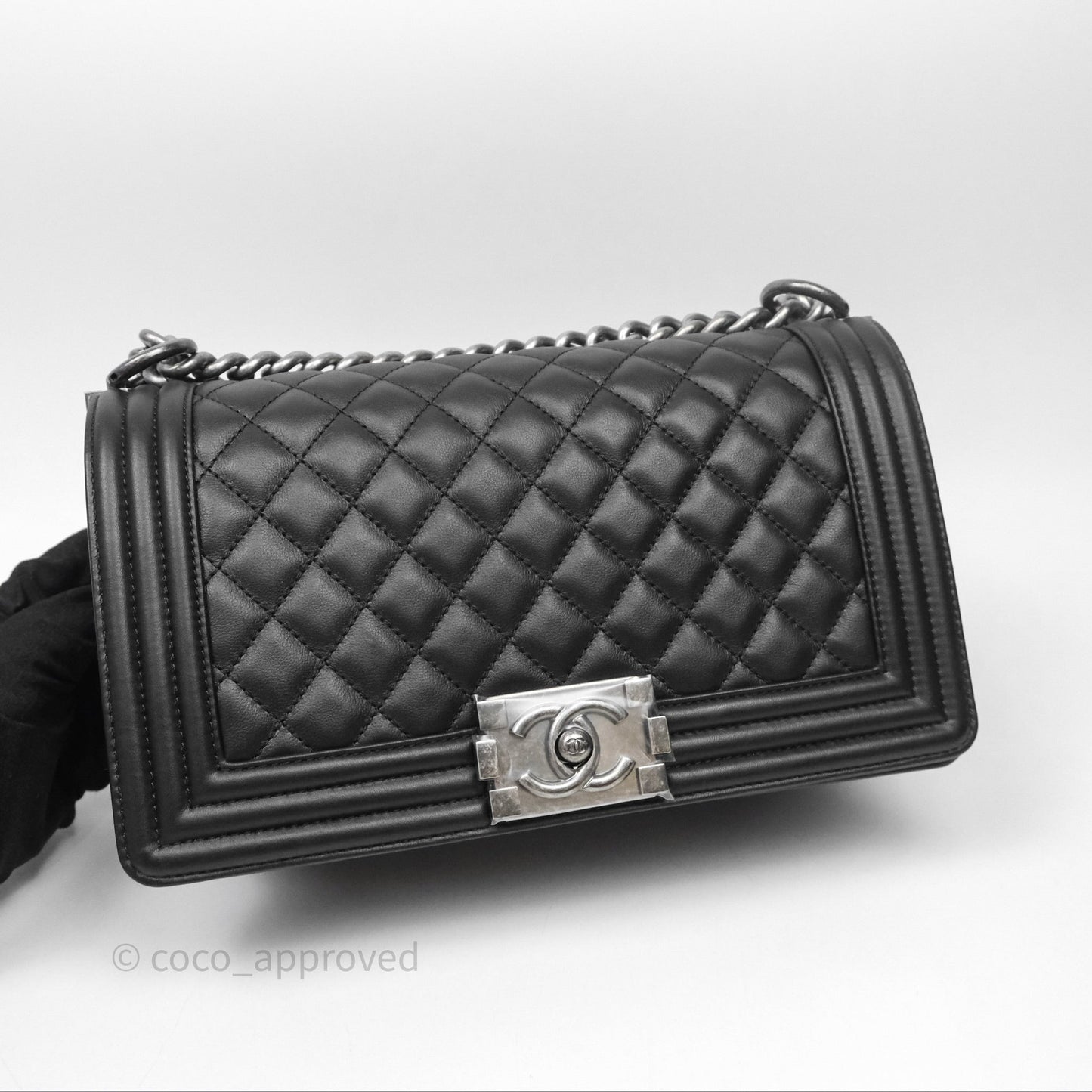 Chanel Quilted Medium Boy Black Lambskin Ruthenium Hardware
