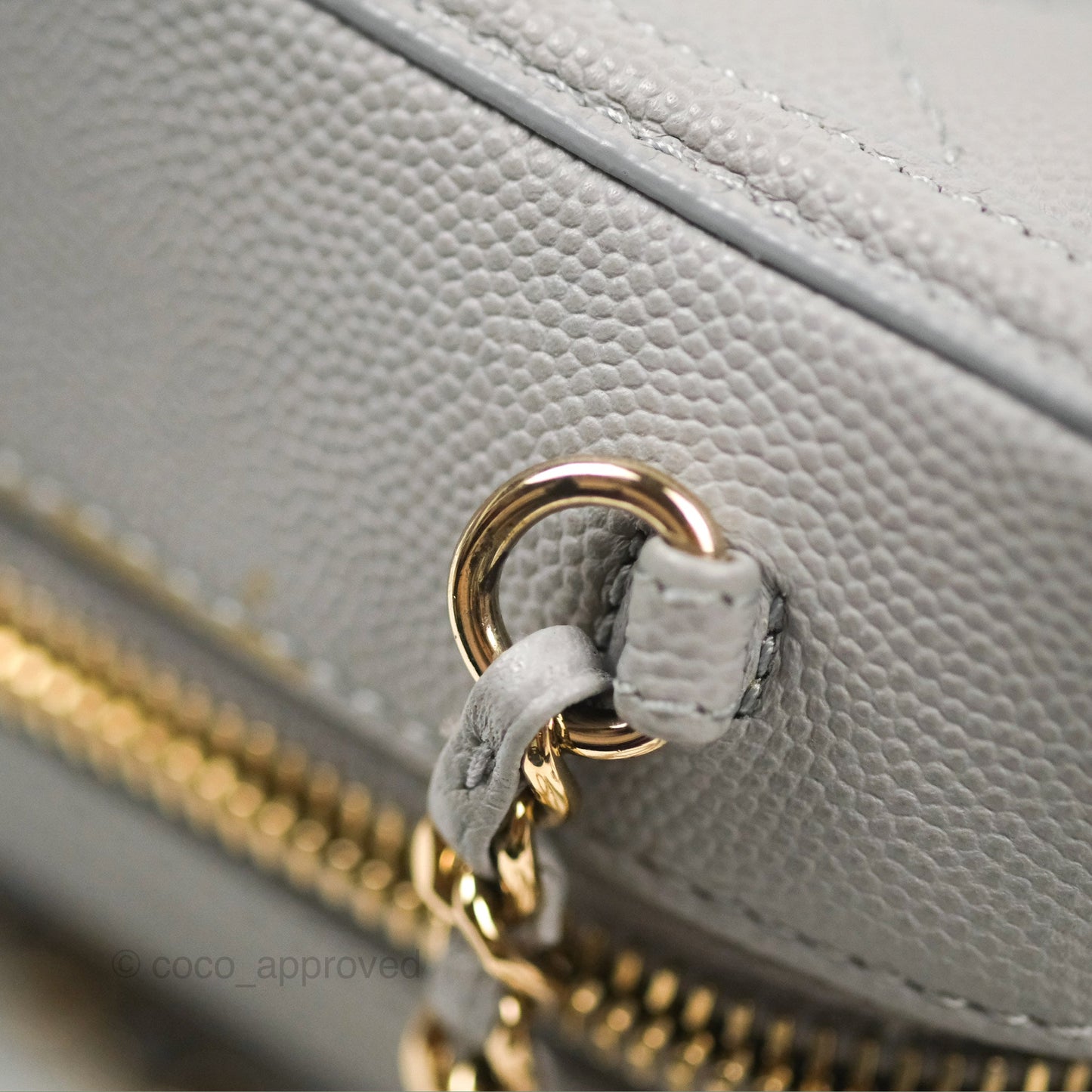 Chanel Quilted Small CC Filigree Vanity Case Grey Caviar Gold Hardware