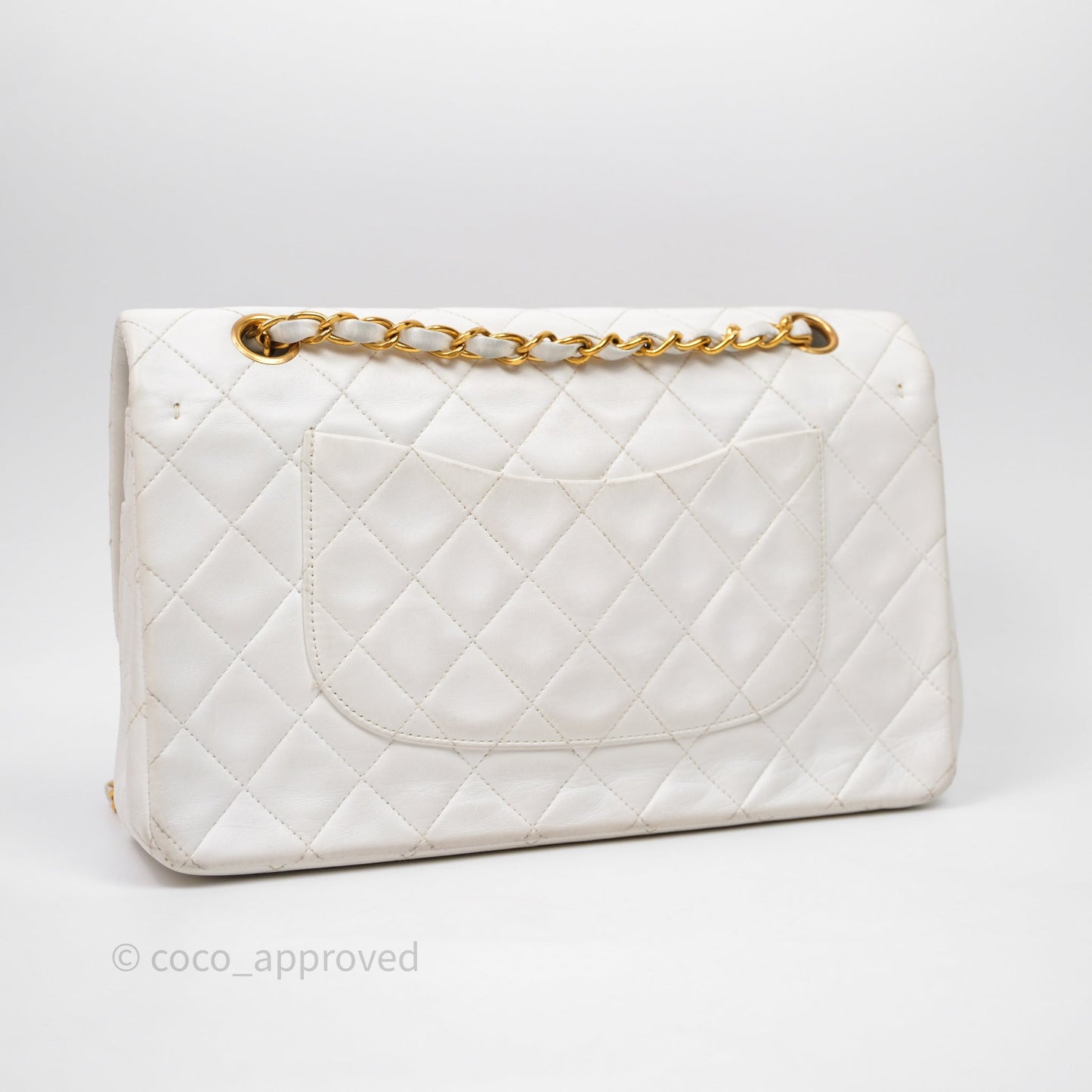 Chanel Classic Vintage Double Flap M/L White Lambskin 24K Gold Hardware