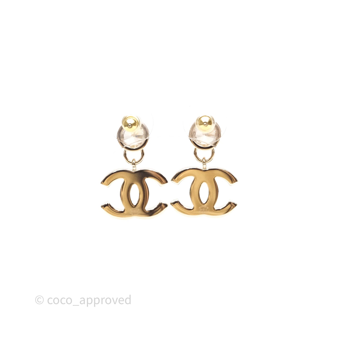 Chanel CC Heart Crystal Drop Earrings Gold Tone 24B