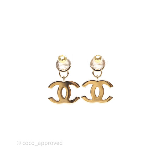 Chanel CC Heart Crystal Drop Earrings Gold Tone 24B