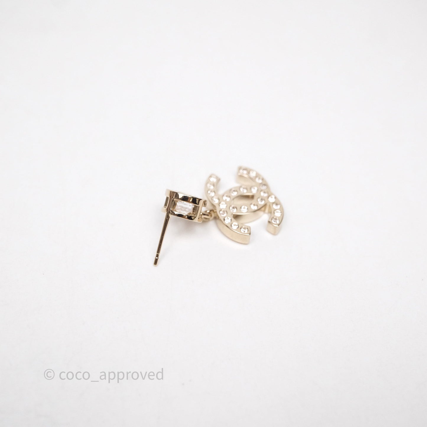 Chanel CC Heart Crystal Drop Earrings Gold Tone 24B