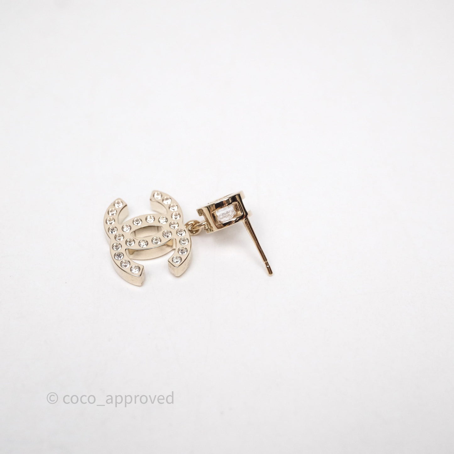 Chanel CC Heart Crystal Drop Earrings Gold Tone 24B