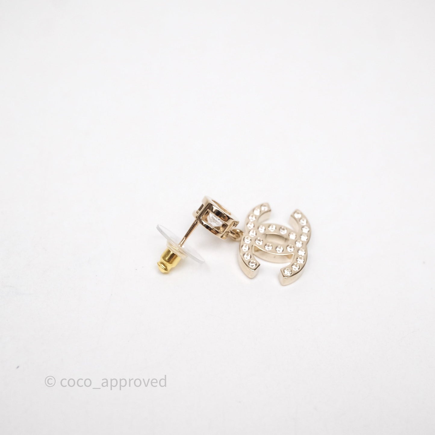 Chanel CC Heart Crystal Drop Earrings Gold Tone 24B