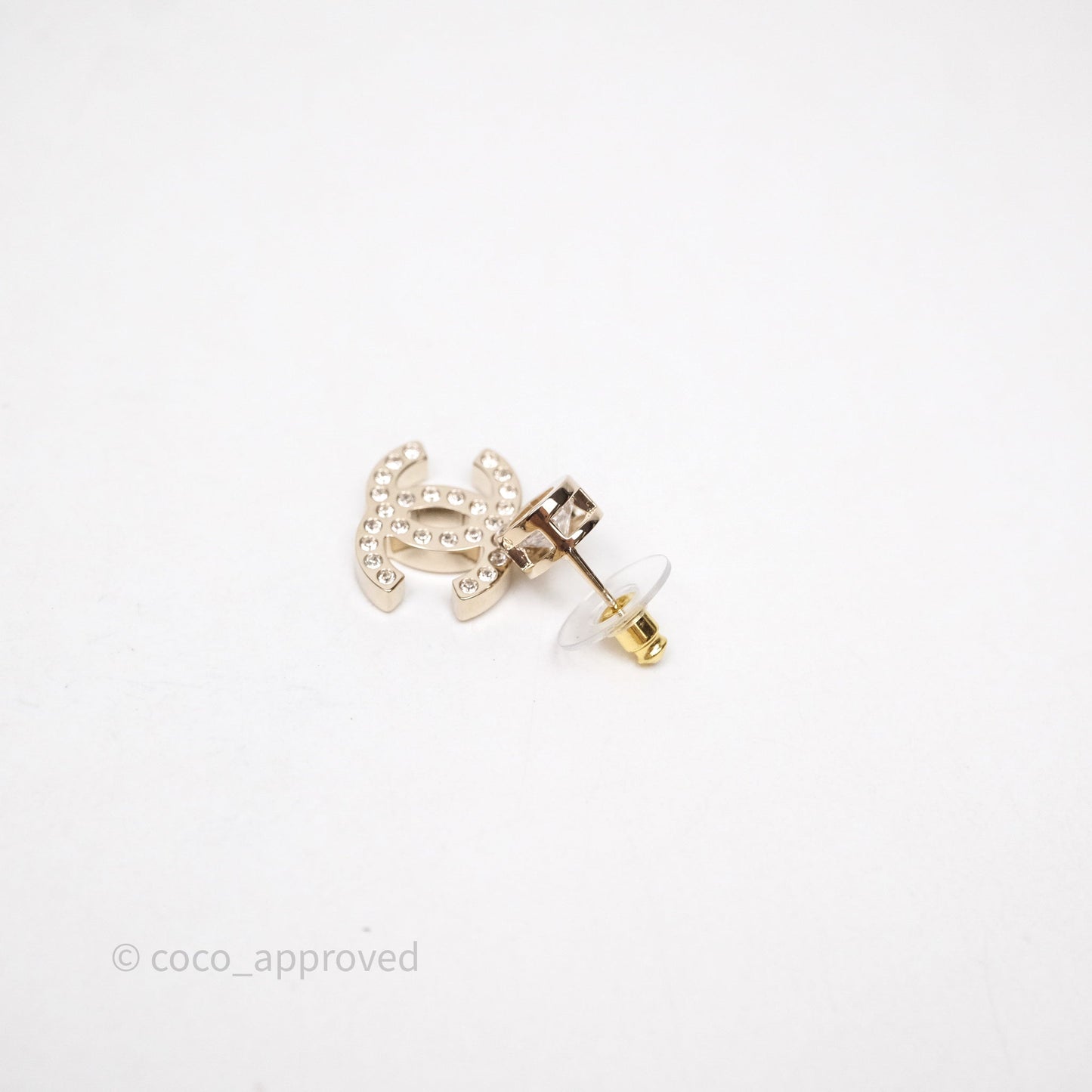 Chanel CC Heart Crystal Drop Earrings Gold Tone 24B
