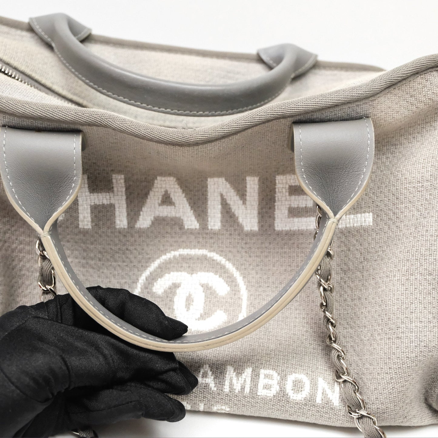 Chanel Deauville Bowling Bag Grey Silver Hardware