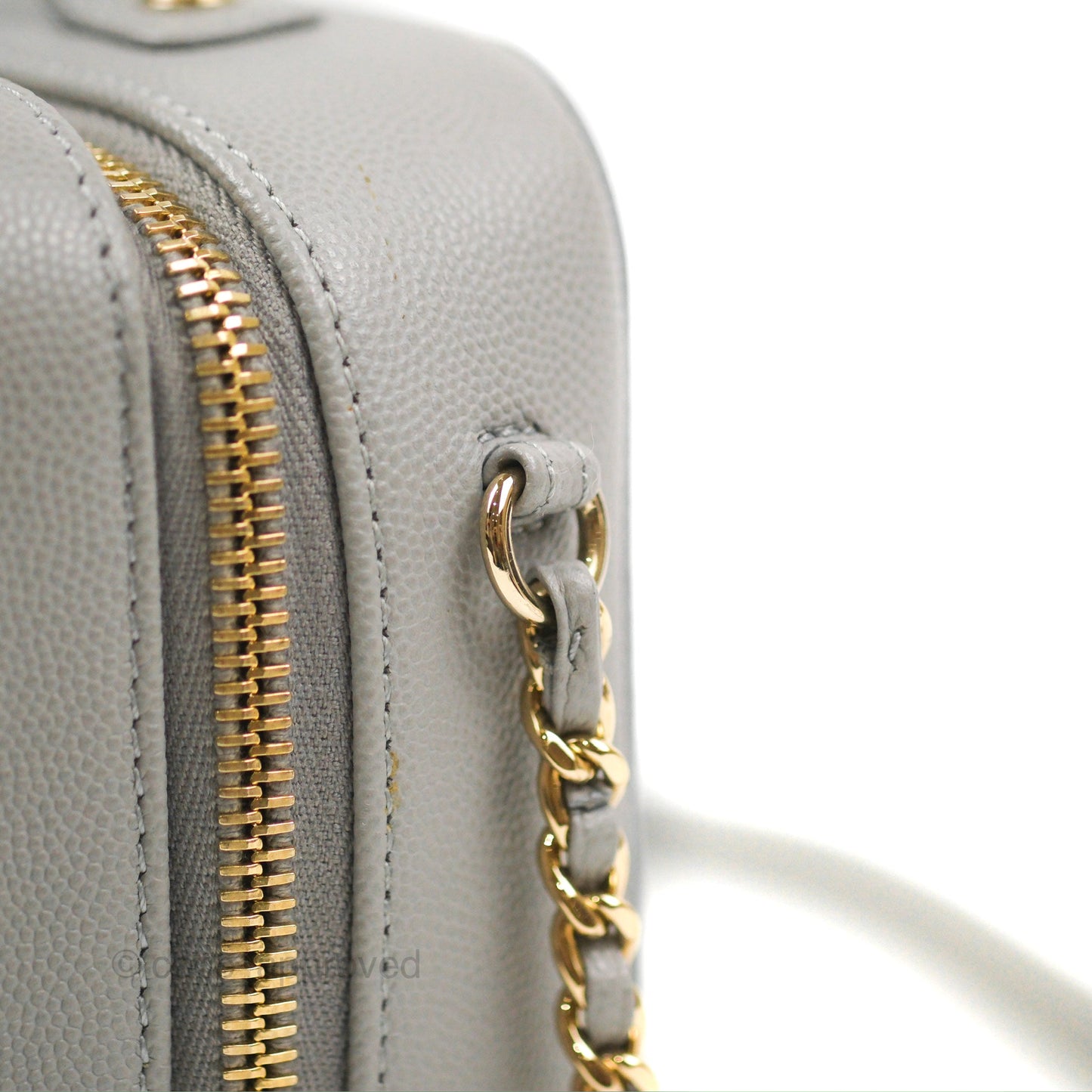 Chanel Quilted Small CC Filigree Vanity Case Grey Caviar Gold Hardware