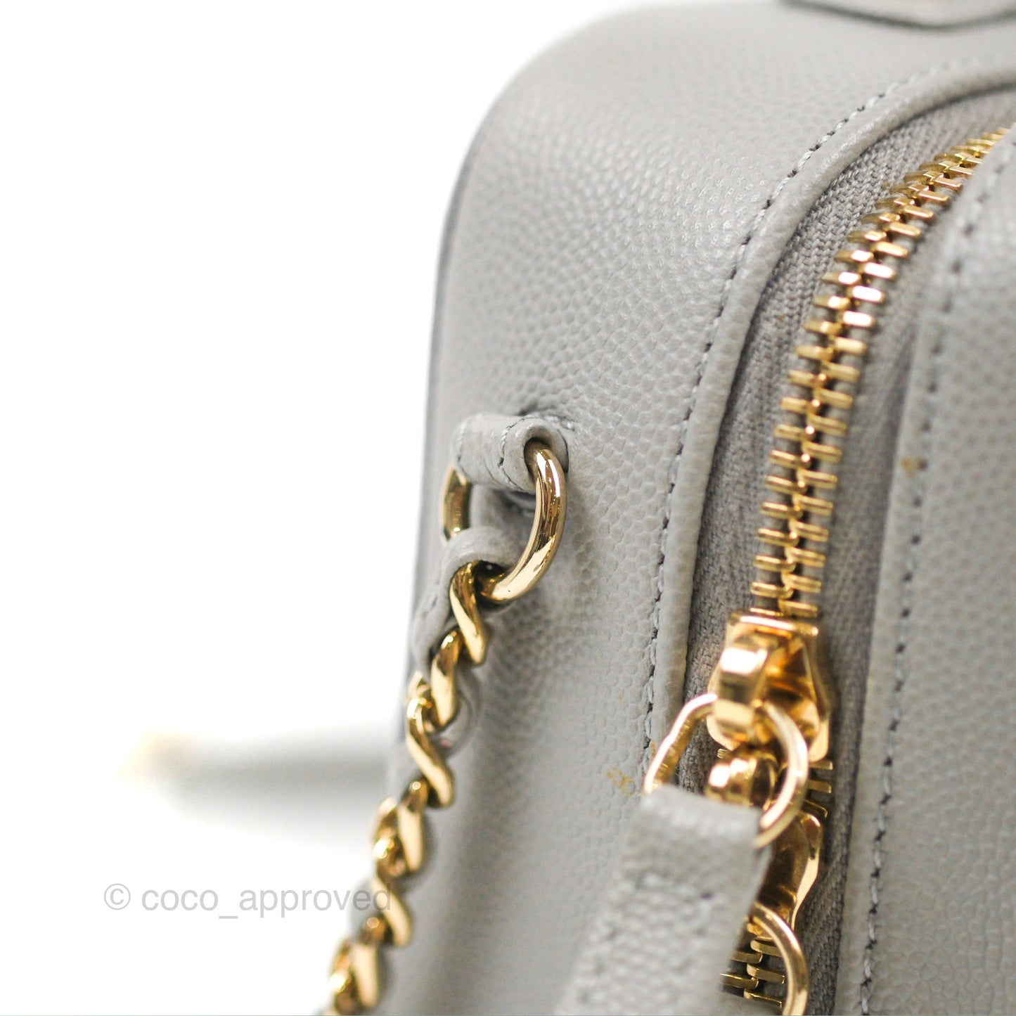 Chanel Quilted Small CC Filigree Vanity Case Grey Caviar Gold Hardware