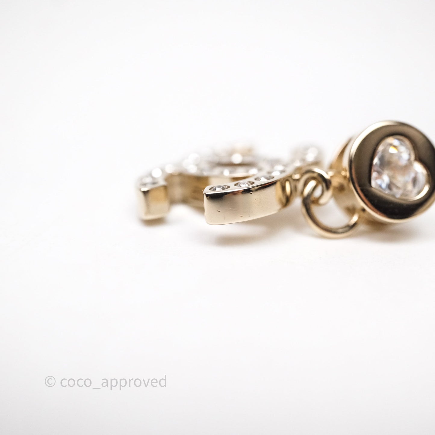 Chanel CC Heart Crystal Drop Earrings Gold Tone 24B
