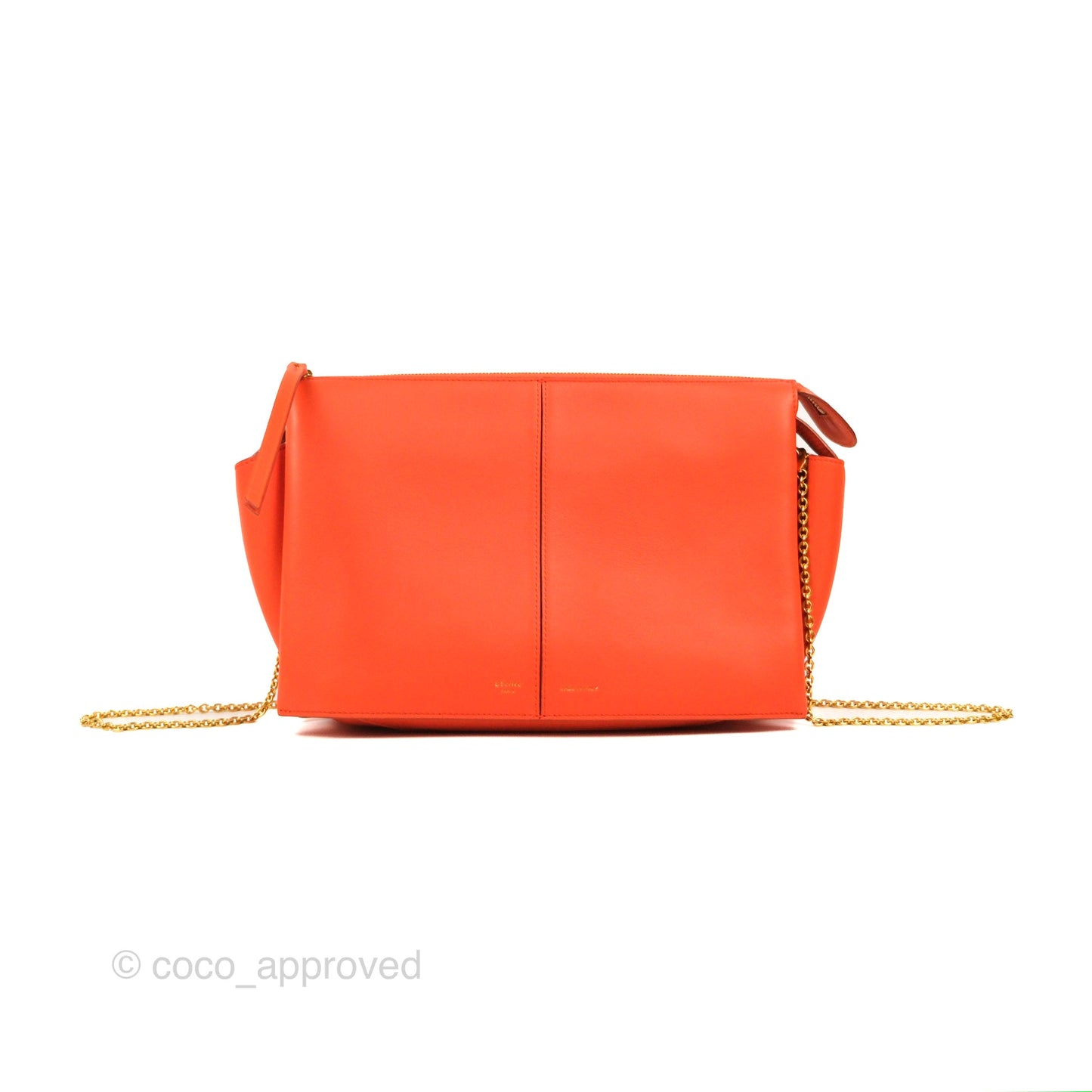 Celine Tri-Fold Clutch on Chain Orange Calfskin