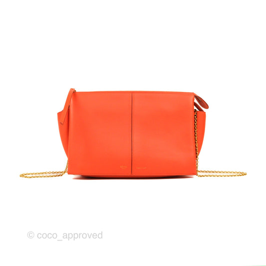 Celine Tri-Fold Clutch on Chain Orange Calfskin