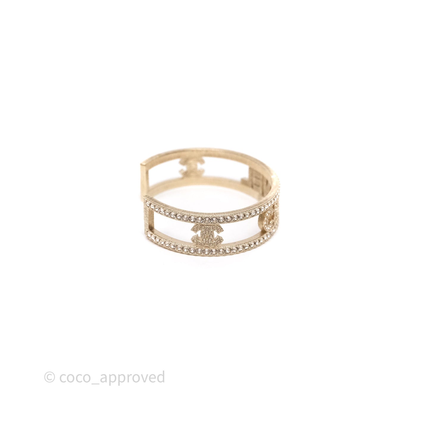 Chanel CC Logo Crystals Bracelet Gold Tone 24K