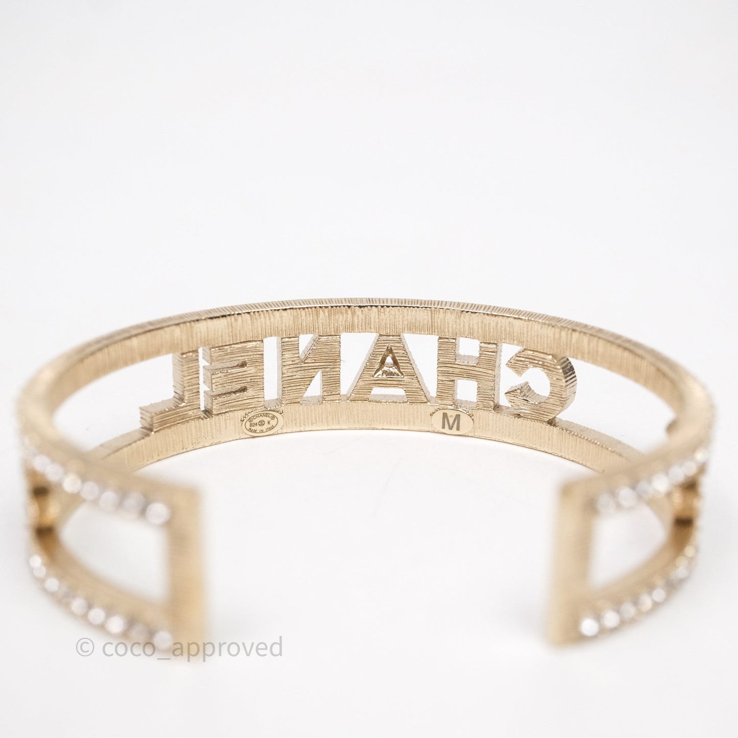 Chanel CC Logo Crystals Bracelet Gold Tone 24K