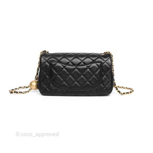 Chanel Mini Rectangular Pearl Crush Quilted Black Lambskin Aged Gold Hardware