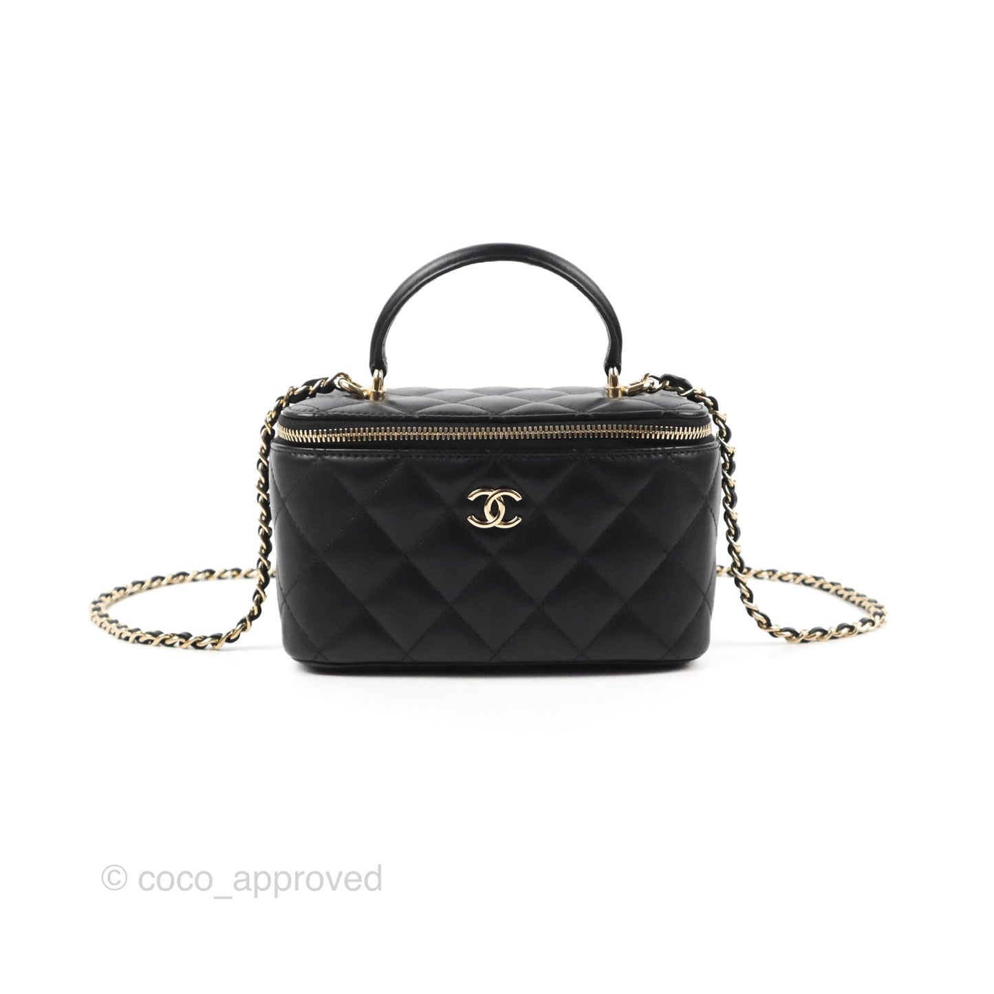 Chanel Vanity Rectangular Top Handle Black Lambskin Gold Hardware