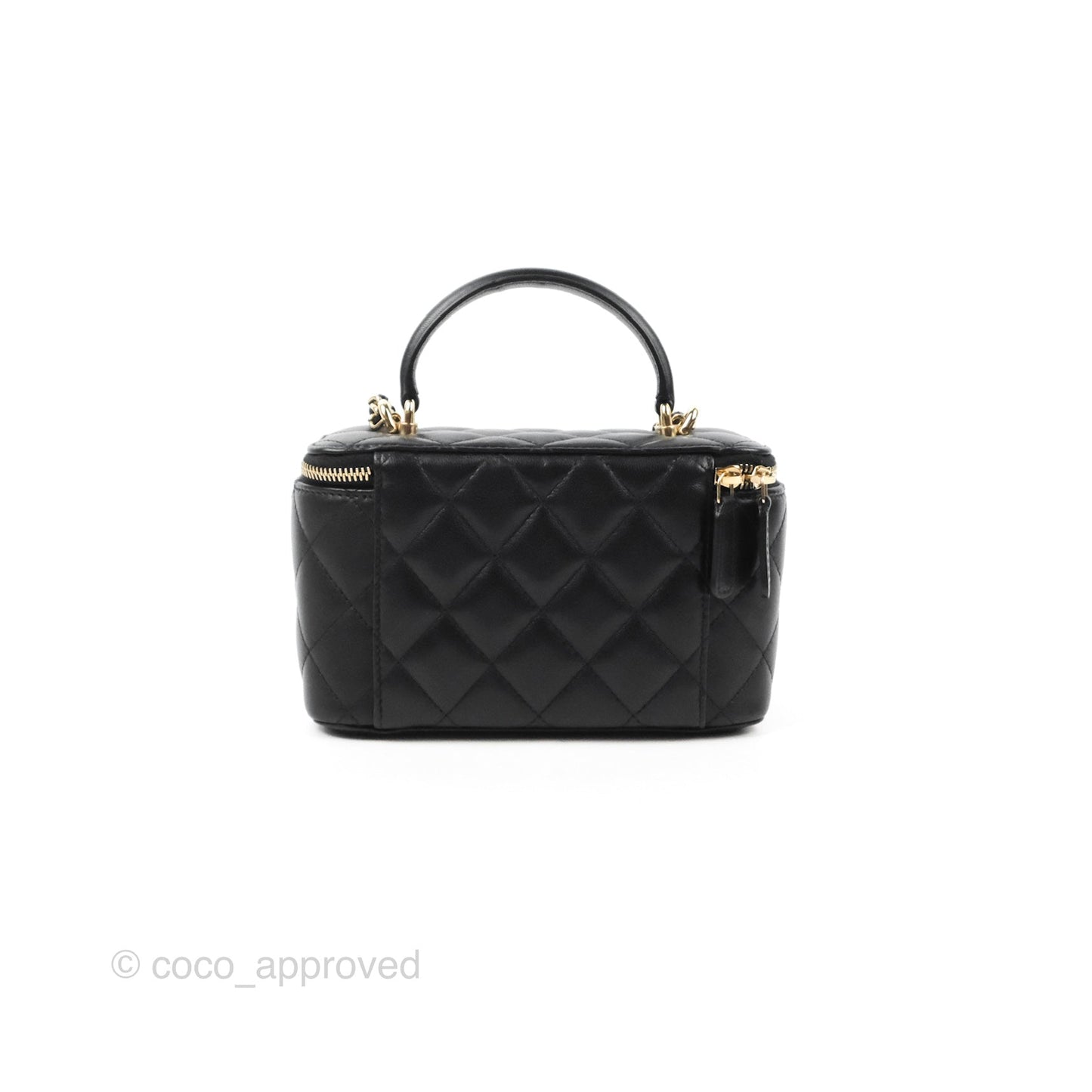 Chanel Vanity Rectangular Top Handle Black Lambskin Gold Hardware