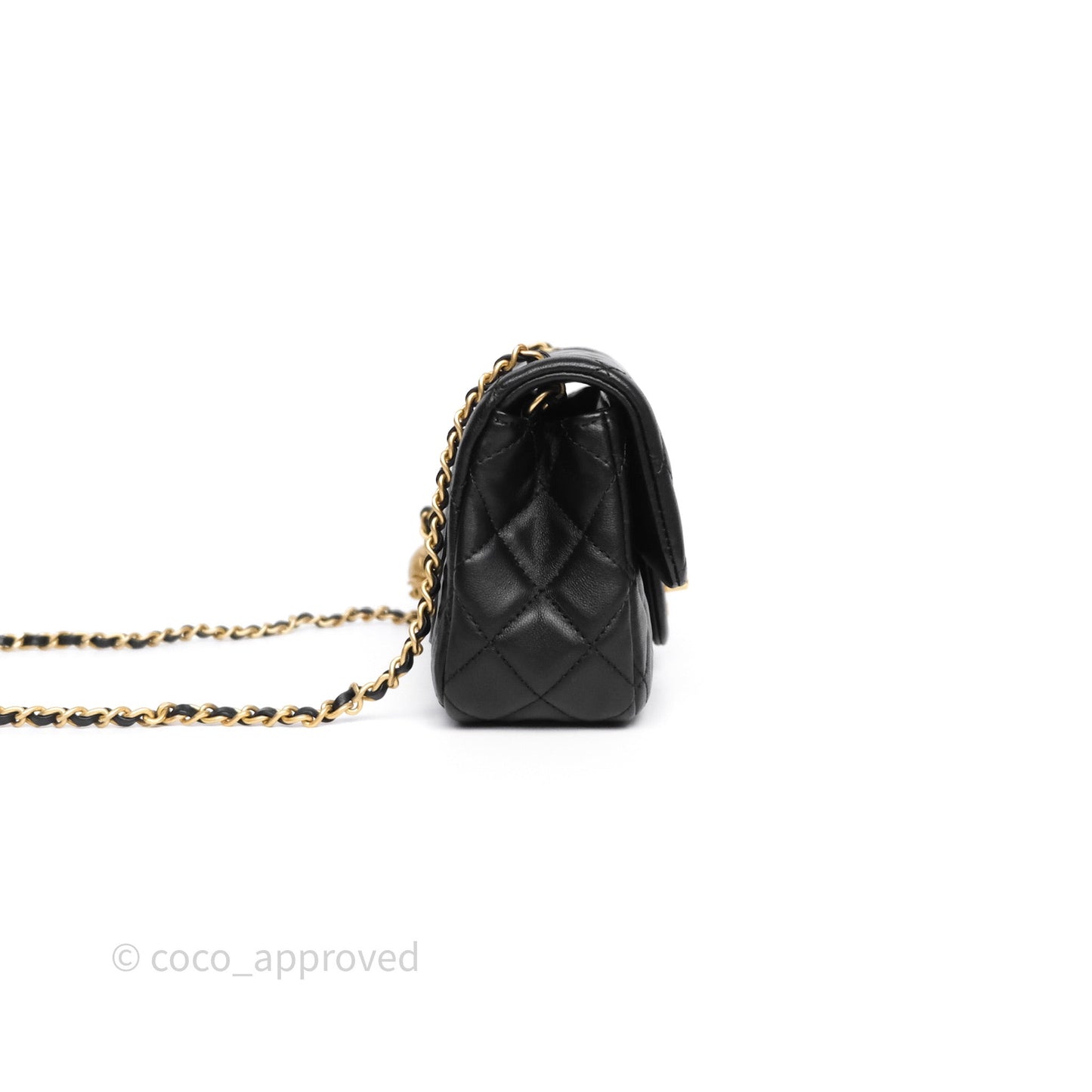 Chanel Mini Rectangular Pearl Crush Quilted Black Lambskin Aged Gold Hardware