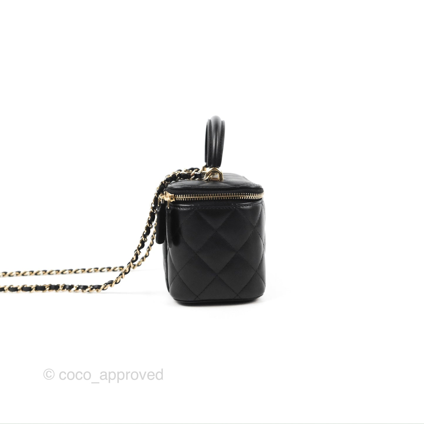 Chanel Vanity Rectangular Top Handle Black Lambskin Gold Hardware