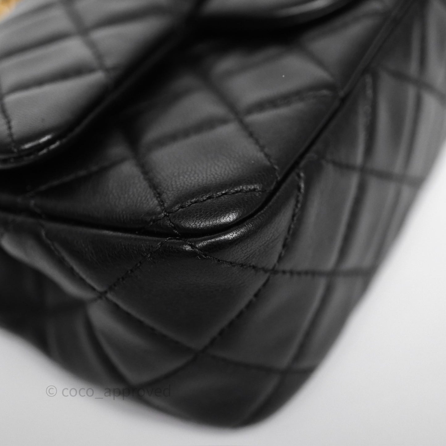 Chanel Mini Rectangular Pearl Crush Quilted Black Lambskin Aged Gold Hardware