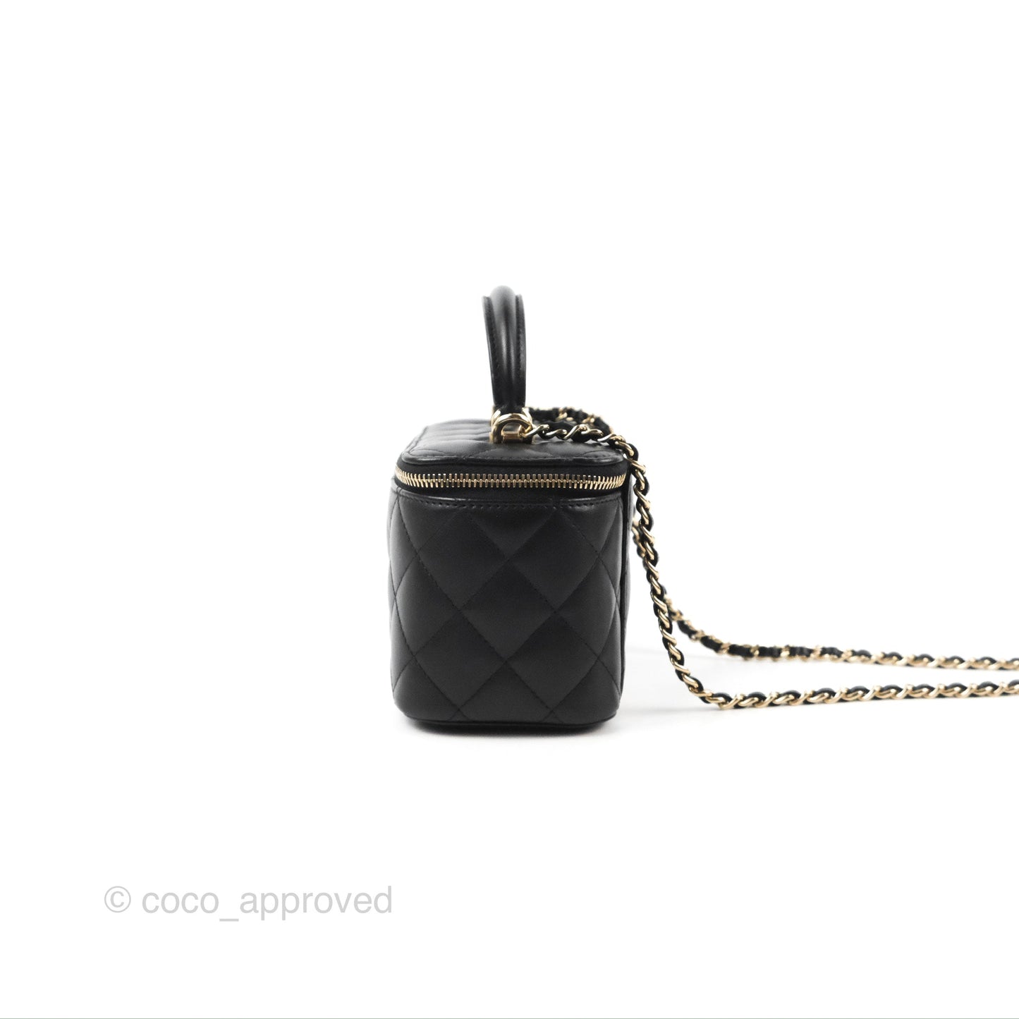 Chanel Vanity Rectangular Top Handle Black Lambskin Gold Hardware
