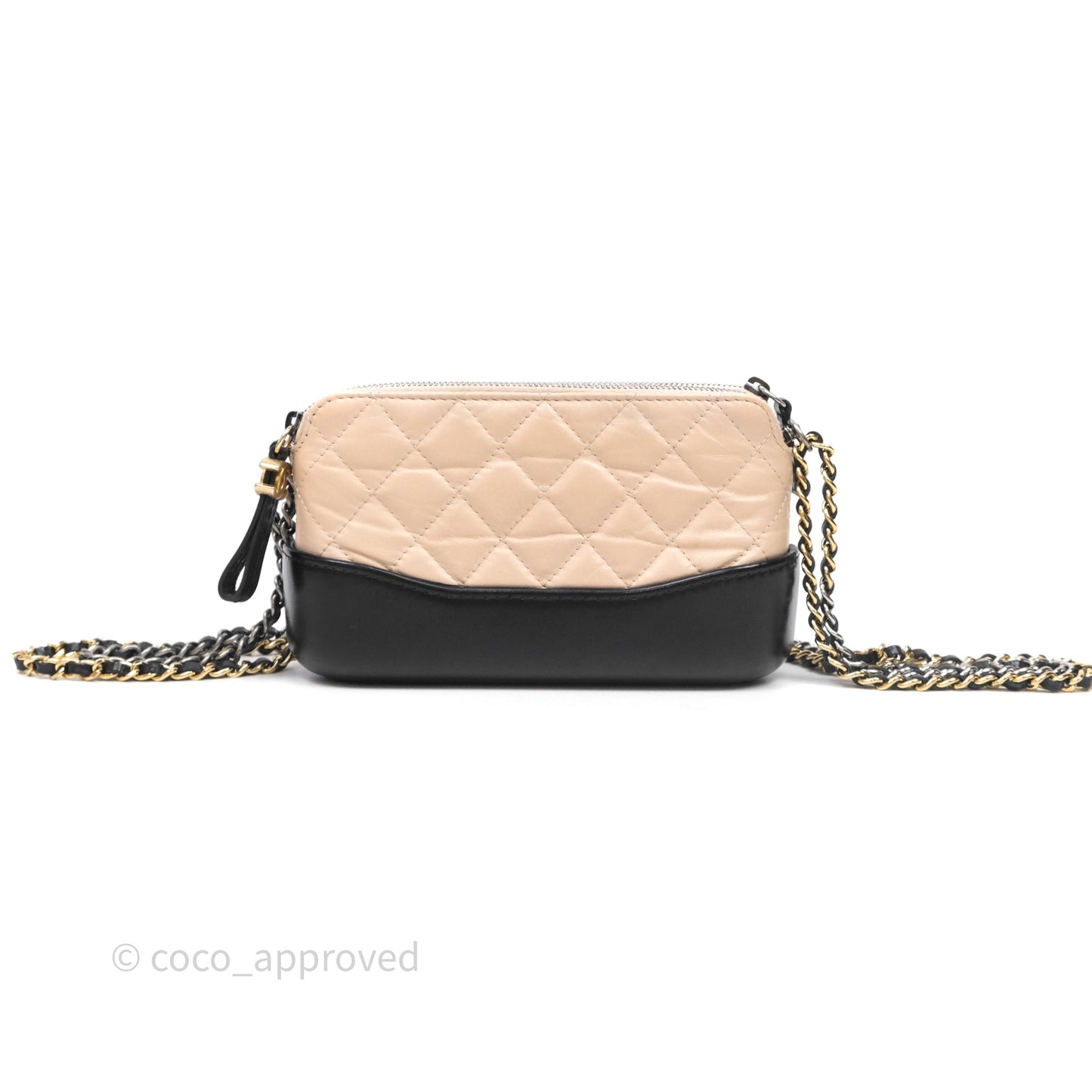 Chanel Gabrielle Clutch With Chain Aged Calfskin Black Beige Mixed Hardware