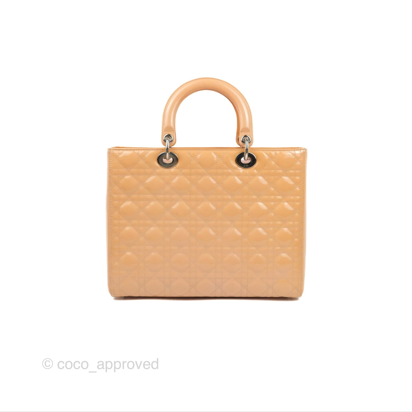 Christian Dior Large Lady Dior Cannage Orange Beige Patent Silver Hardware