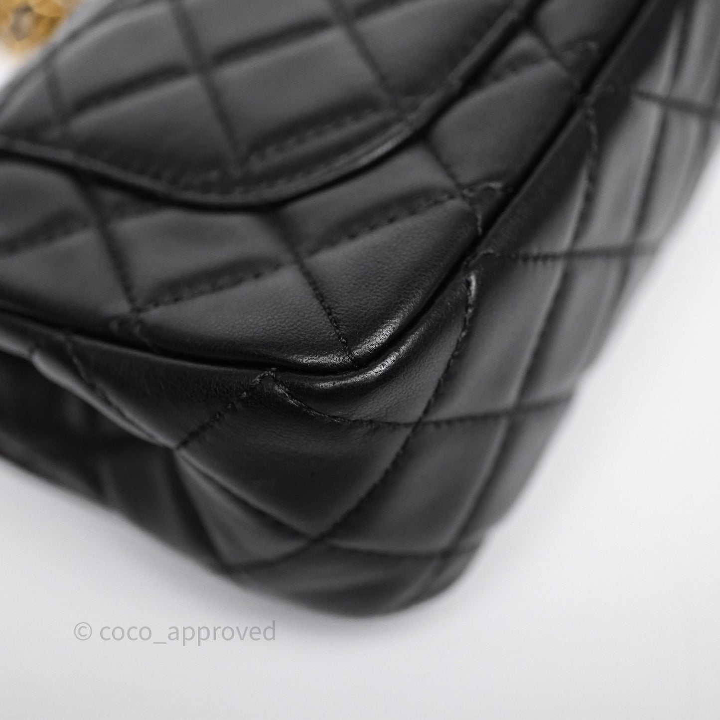 Chanel Mini Rectangular Pearl Crush Quilted Black Lambskin Aged Gold Hardware