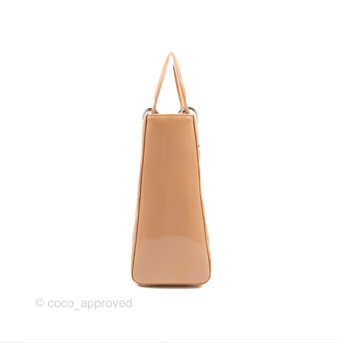 Christian Dior Large Lady Dior Cannage Orange Beige Patent Silver Hardware