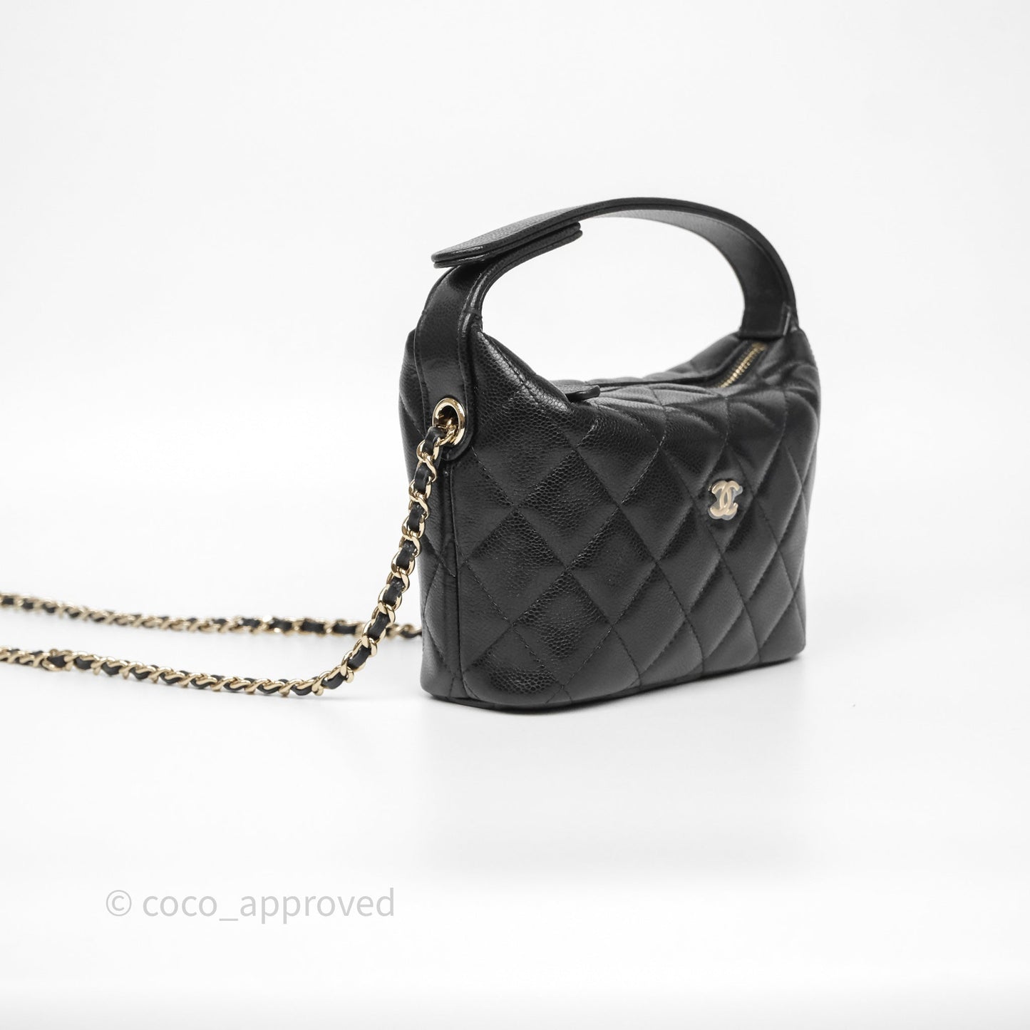 Chanel Quilted Hobo With Chain Black Caviar Gold Hardware