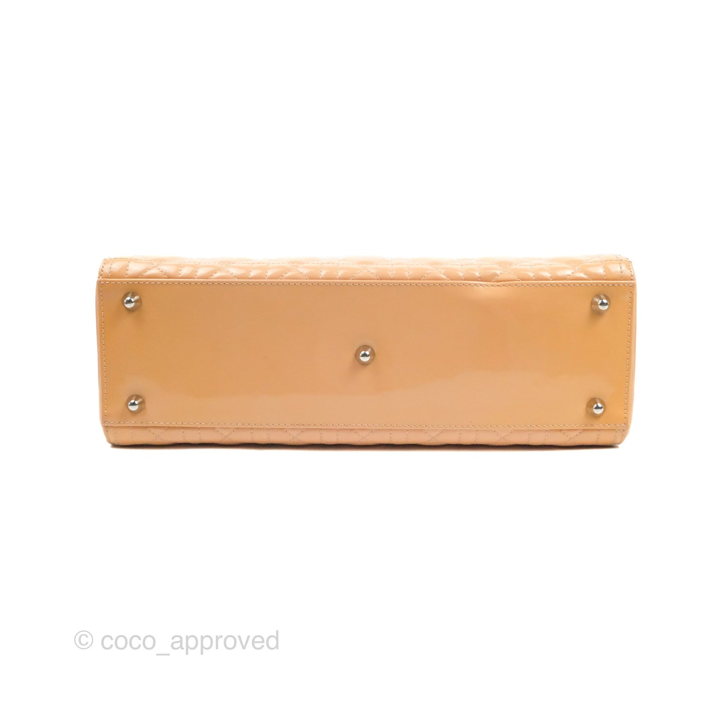 Christian Dior Large Lady Dior Cannage Orange Beige Patent Silver Hardware
