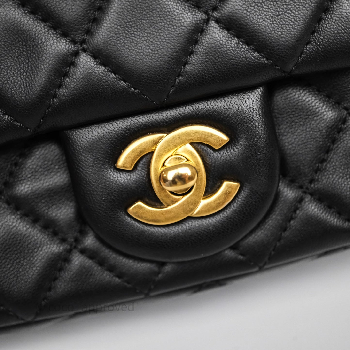 Chanel Mini Rectangular Pearl Crush Quilted Black Lambskin Aged Gold Hardware