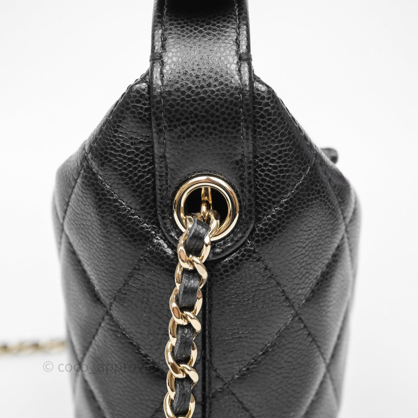 Chanel Quilted Hobo With Chain Black Caviar Gold Hardware