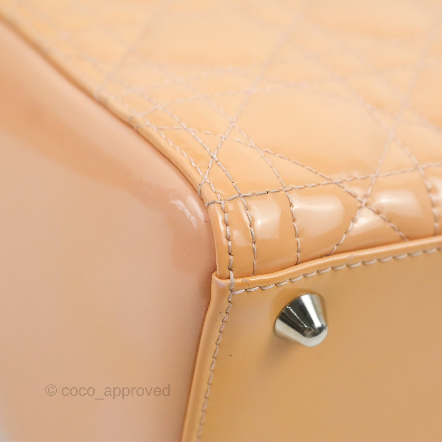Christian Dior Large Lady Dior Cannage Orange Beige Patent Silver Hardware