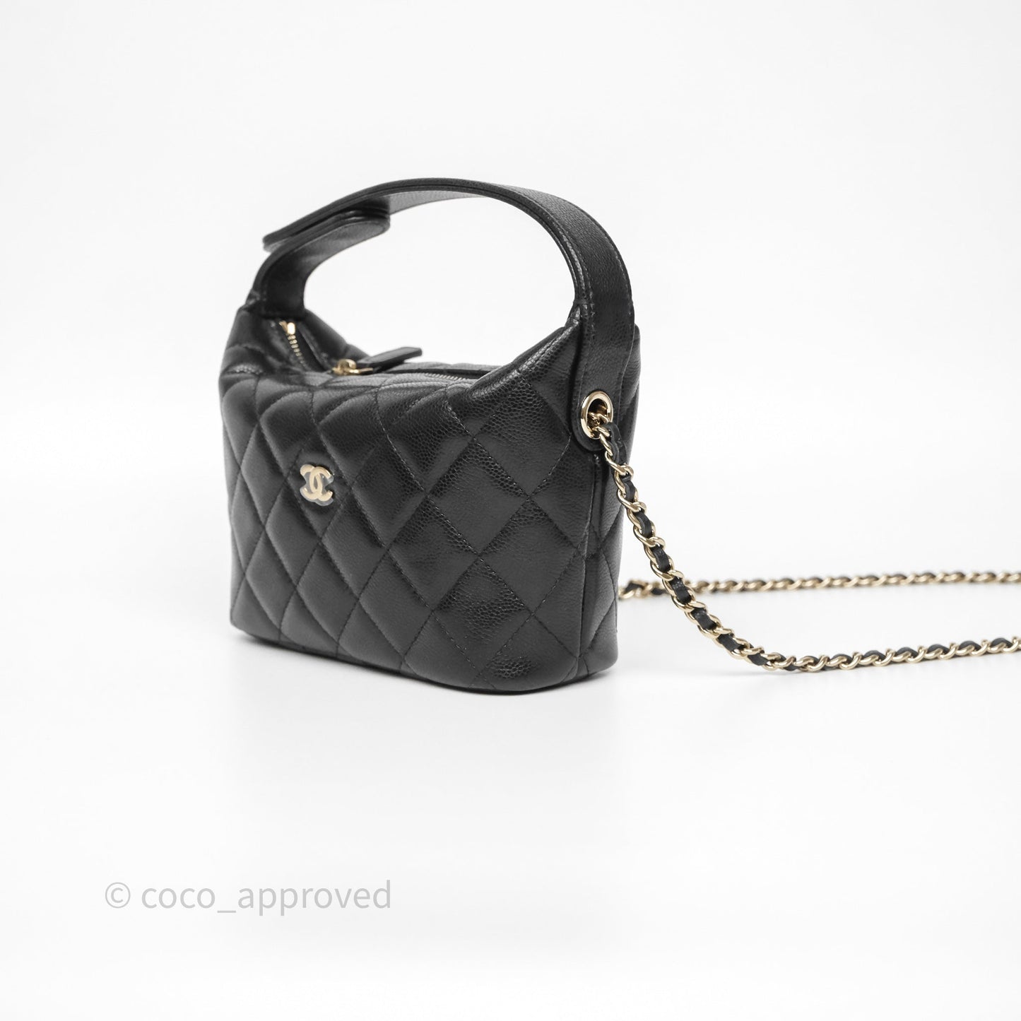 Chanel Quilted Hobo With Chain Black Caviar Gold Hardware