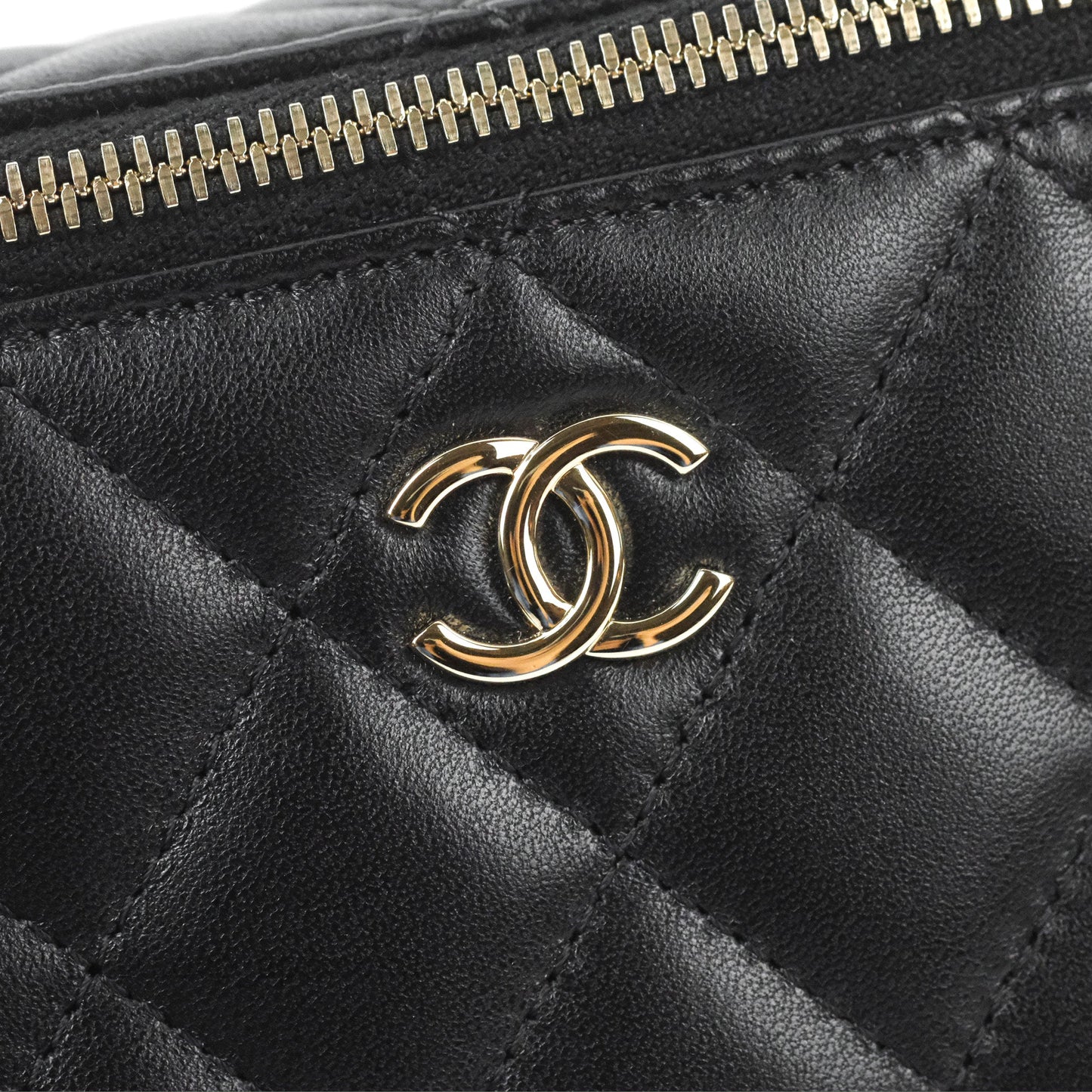 Chanel Vanity Rectangular Top Handle Black Lambskin Gold Hardware