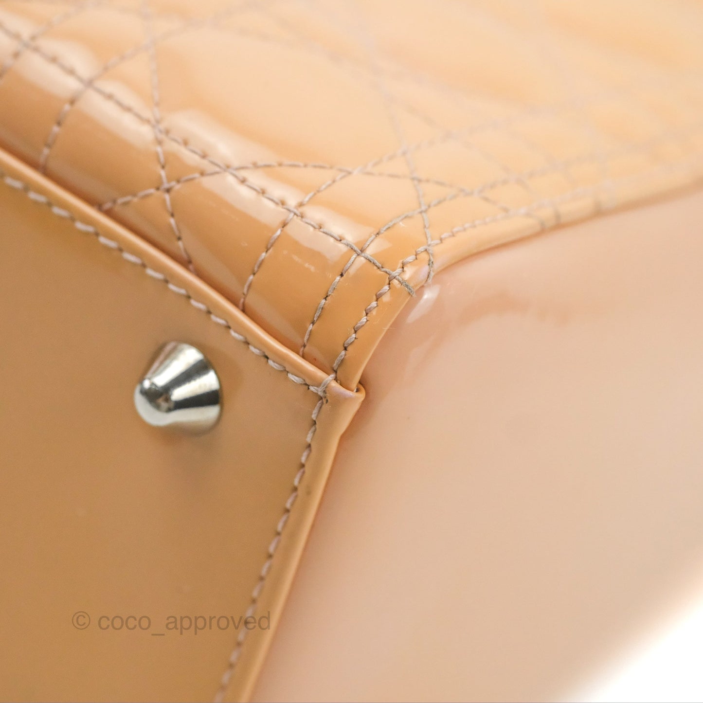 Christian Dior Large Lady Dior Cannage Orange Beige Patent Silver Hardware