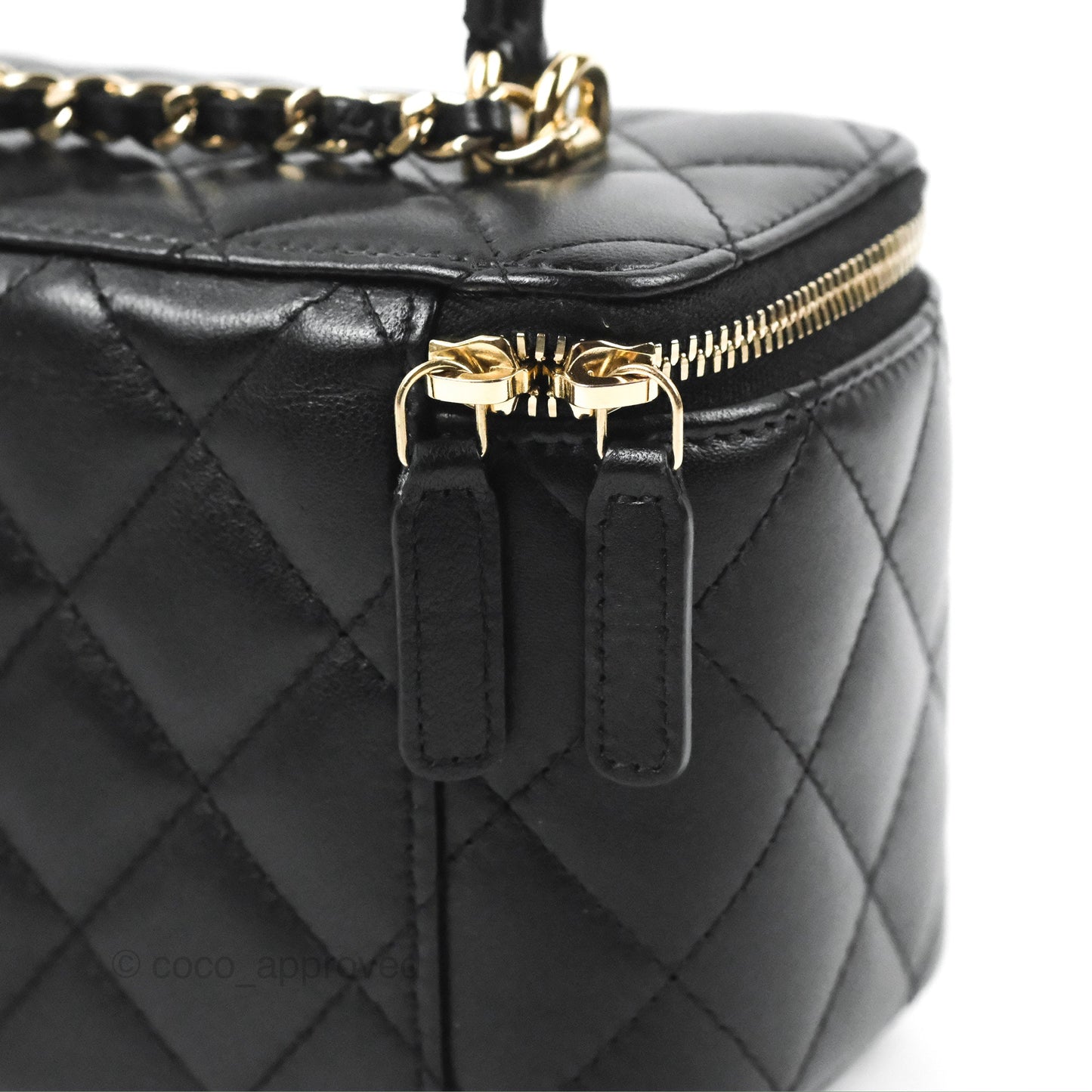 Chanel Vanity Rectangular Top Handle Black Lambskin Gold Hardware