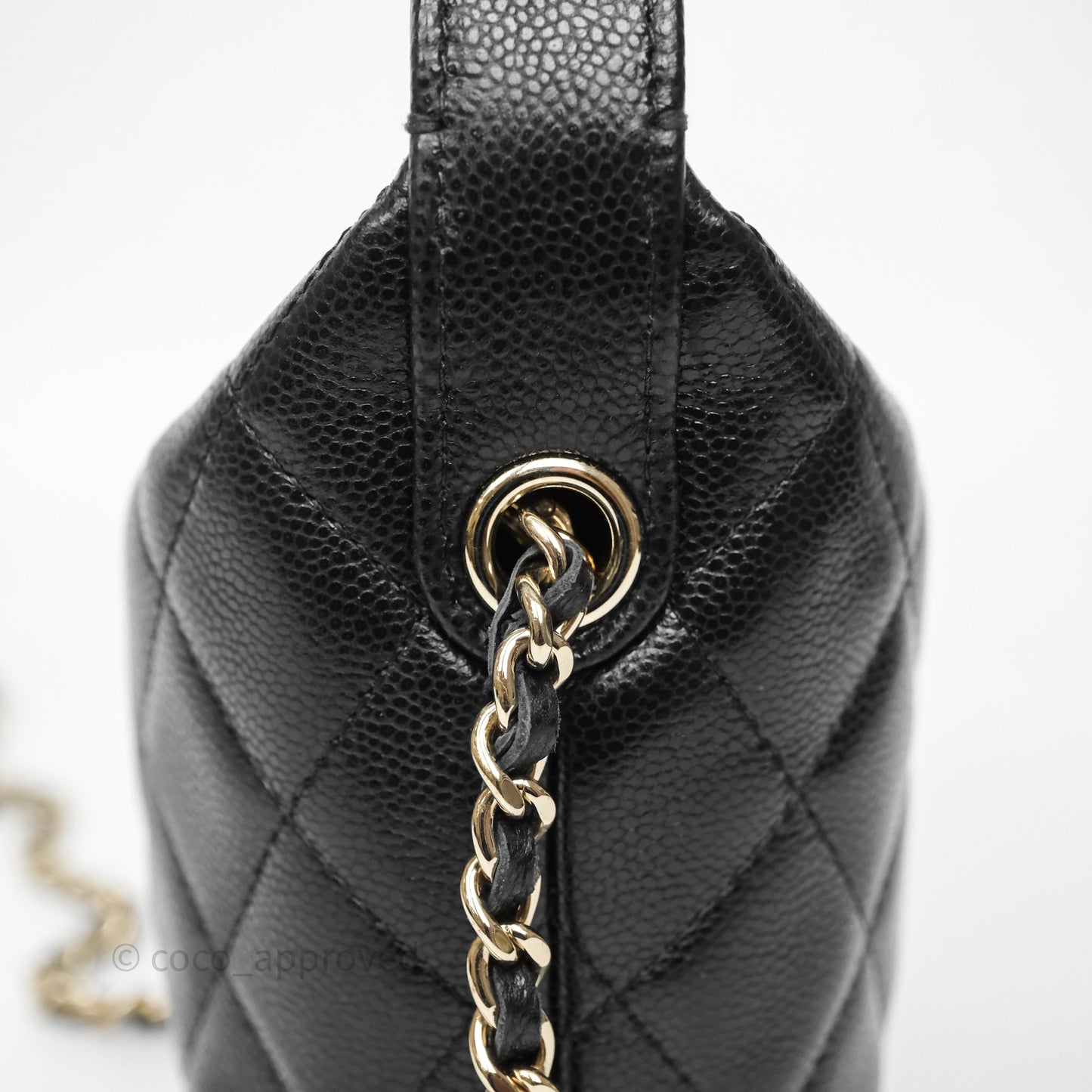 Chanel Quilted Hobo With Chain Black Caviar Gold Hardware