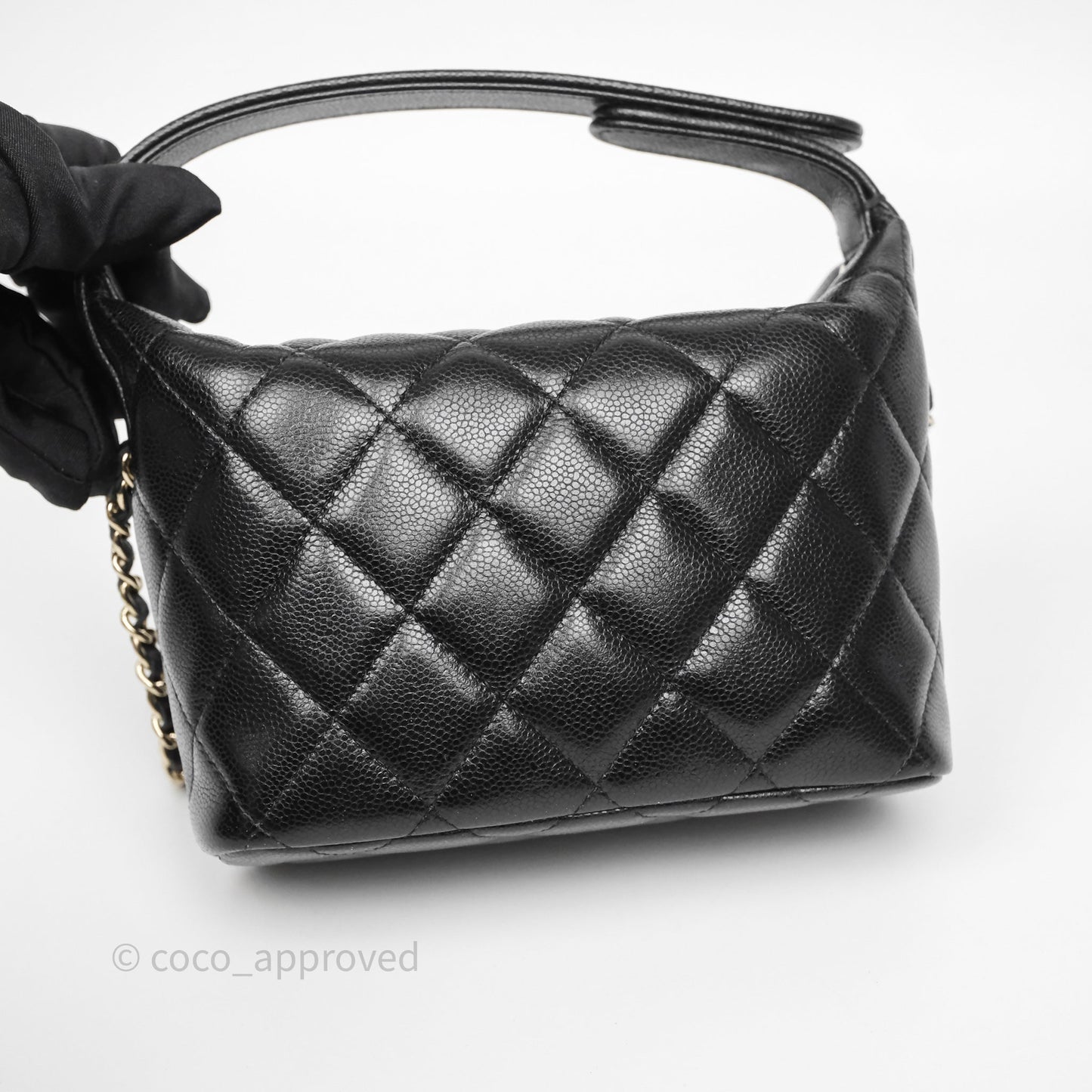Chanel Quilted Hobo With Chain Black Caviar Gold Hardware