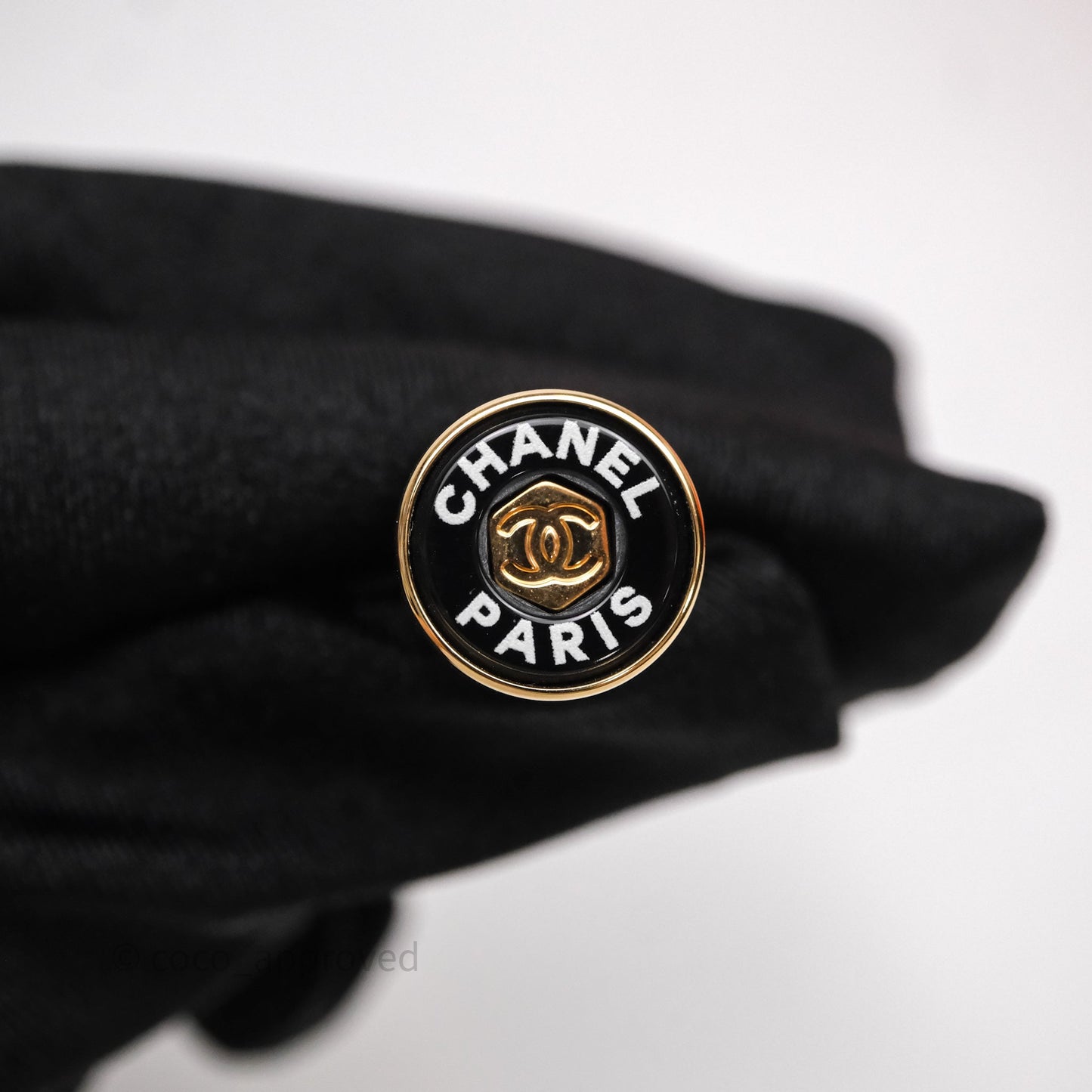 Chanel CC Black Resin Round Earrings Gold Tone 24C