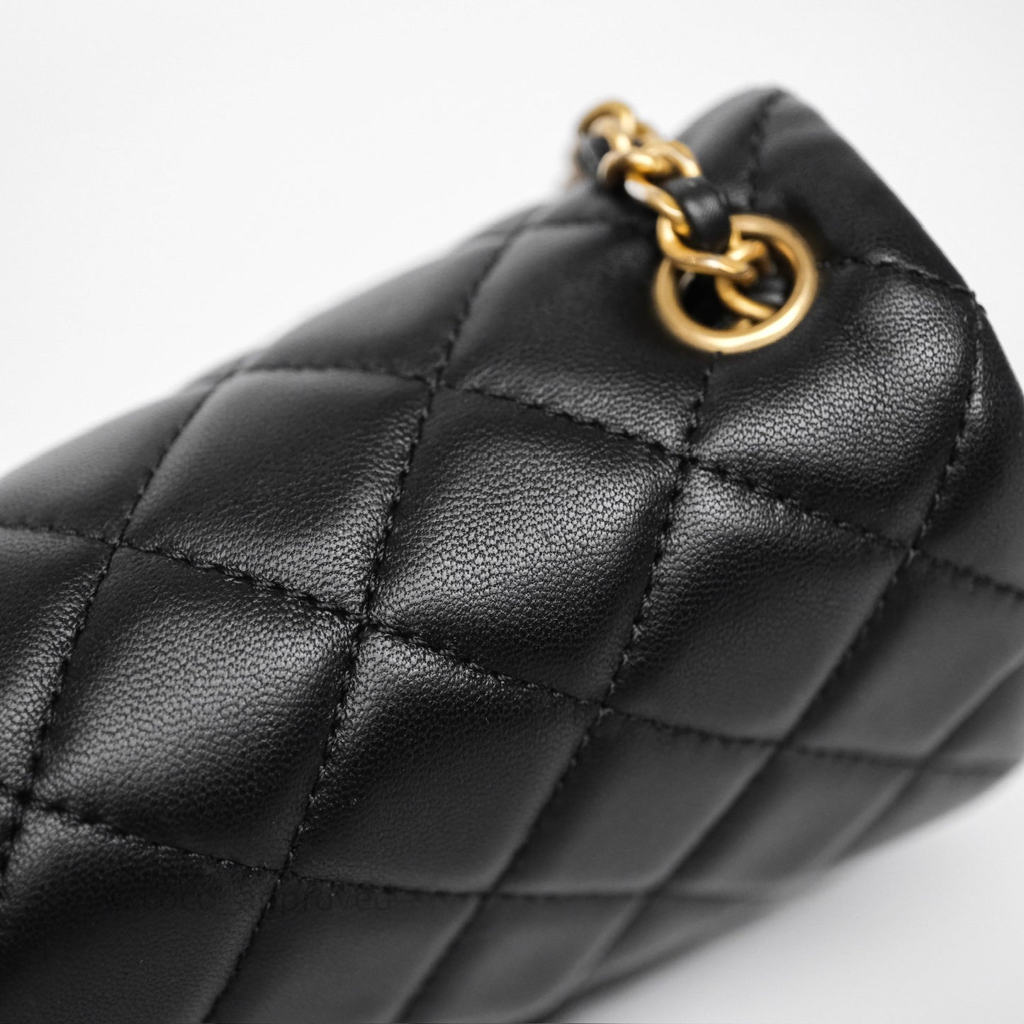 Chanel Mini Rectangular Pearl Crush Quilted Black Lambskin Aged Gold Hardware