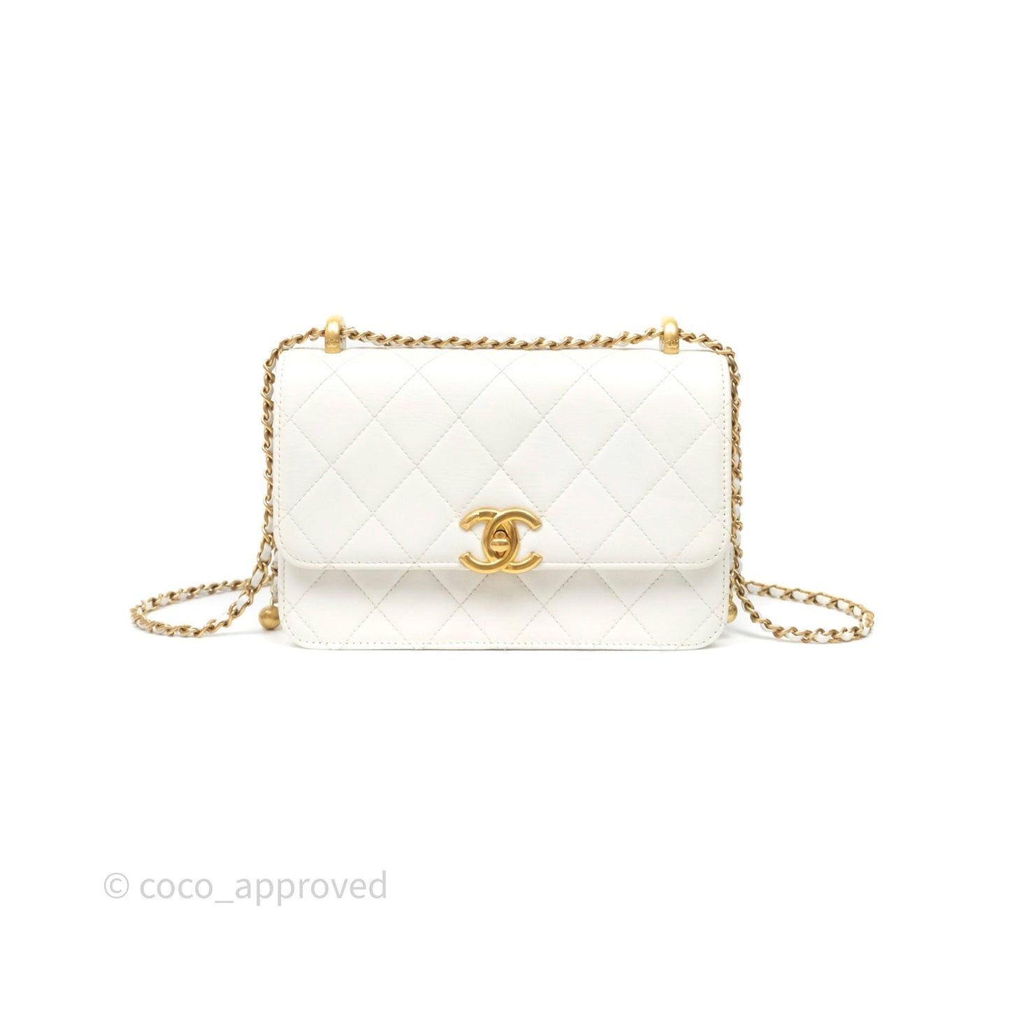 Chanel Quilted Perfect Fit Adjustable White Calfskin Gold Hardware