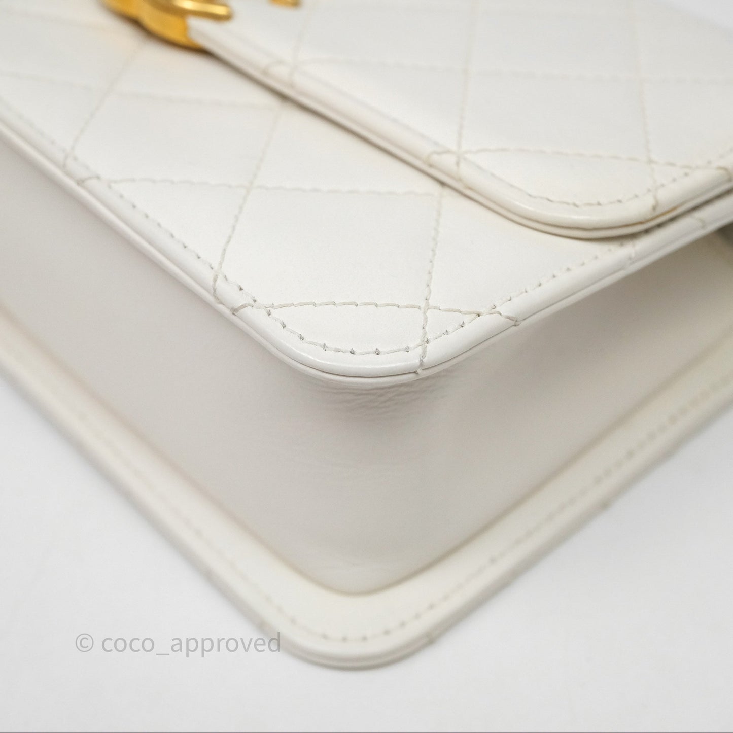 Chanel Quilted Perfect Fit Adjustable White Calfskin Gold Hardware