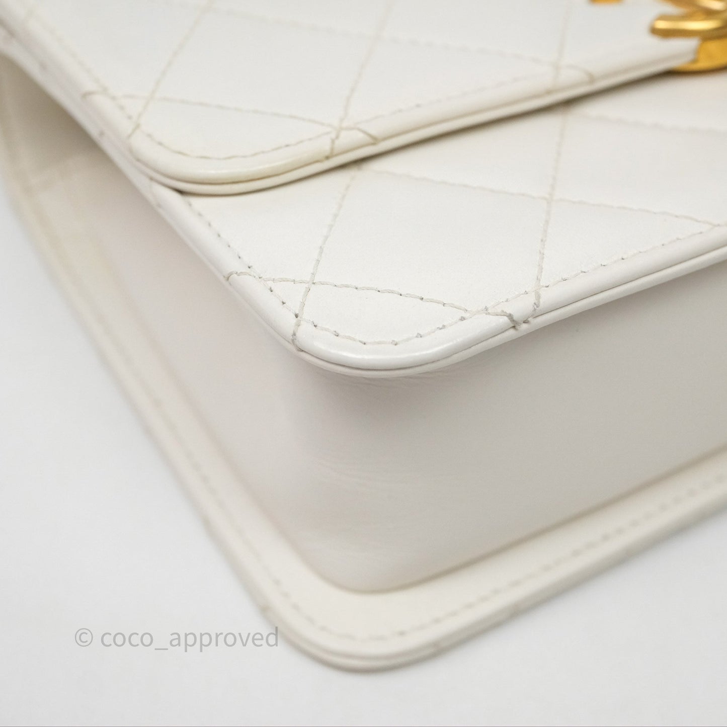Chanel Quilted Perfect Fit Adjustable White Calfskin Gold Hardware