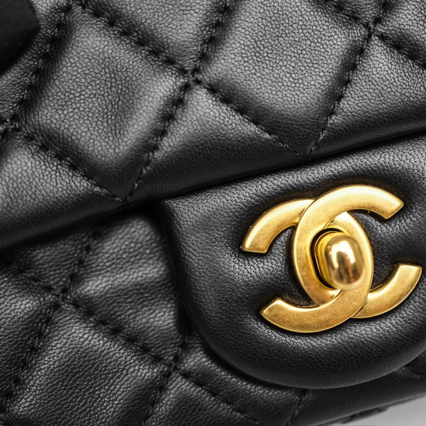 Chanel Mini Rectangular Pearl Crush Quilted Black Lambskin Aged Gold Hardware