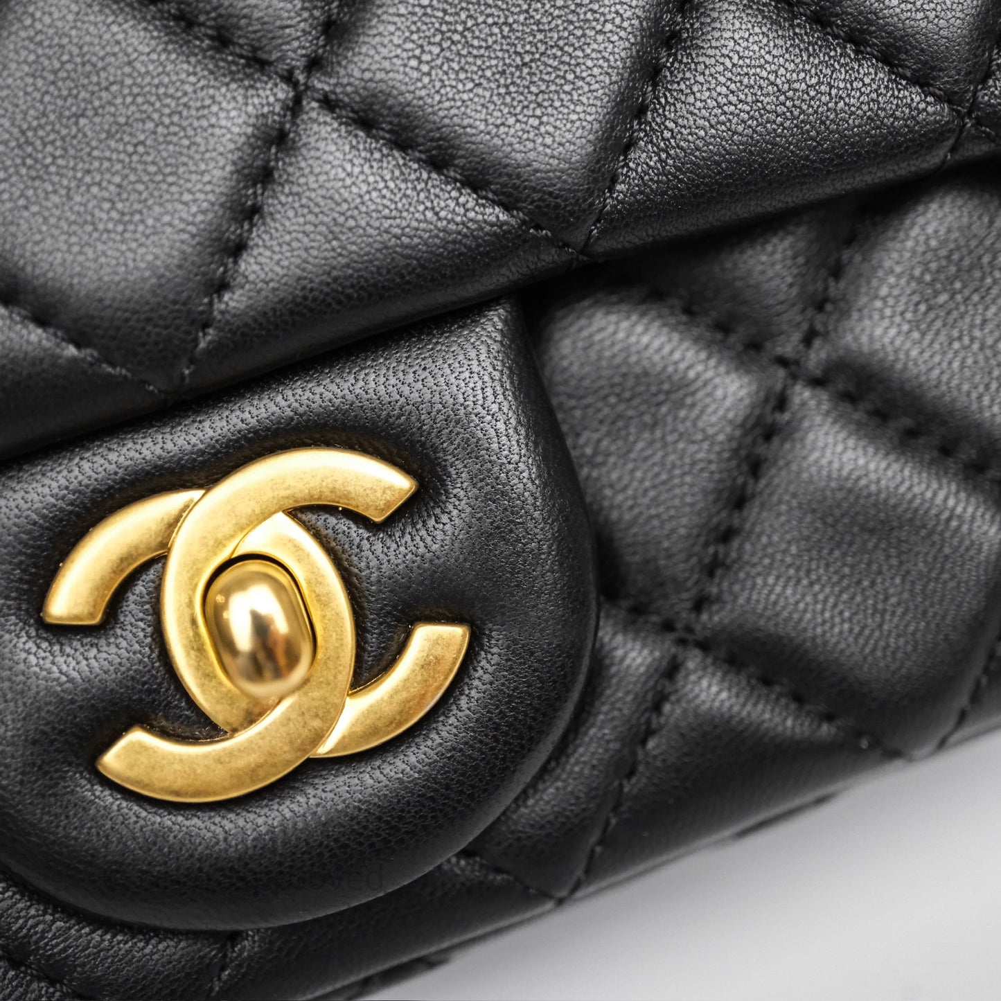 Chanel Mini Rectangular Pearl Crush Quilted Black Lambskin Aged Gold Hardware