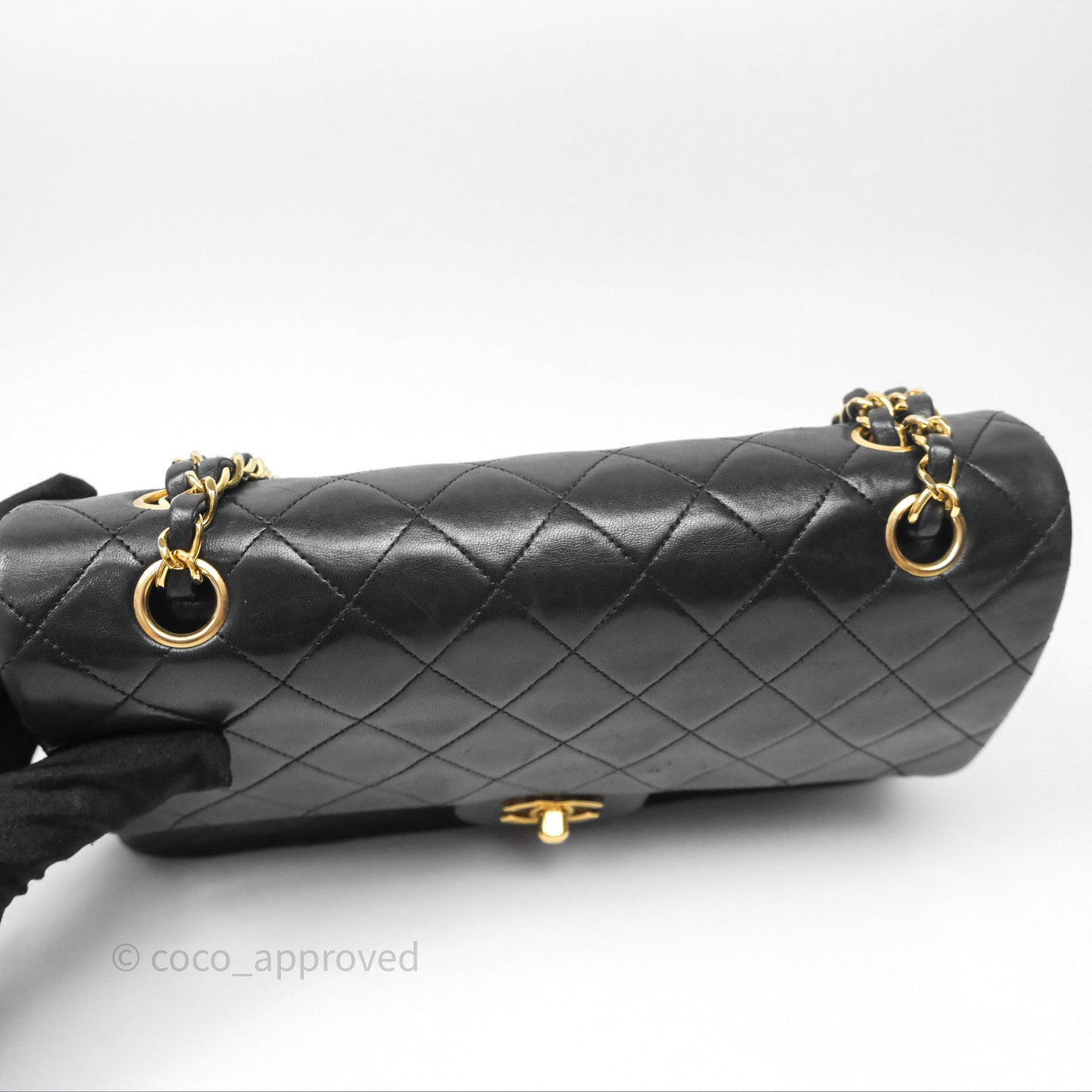 Chanel Vintage M/L Lambskin Medium Double Flap Bag Black 24K Gold Hardware
