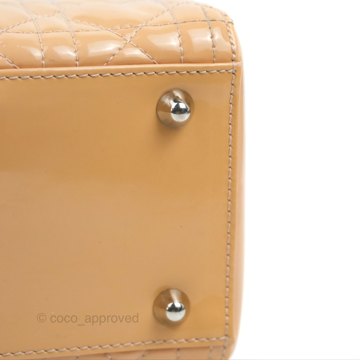 Christian Dior Large Lady Dior Cannage Orange Beige Patent Silver Hardware
